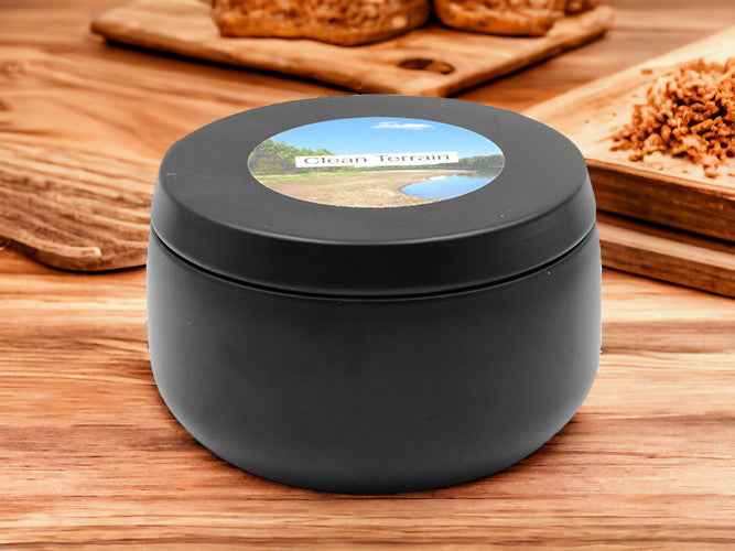 Clean Terrain - 8oz Tin - 2 Wick - Black/Wood