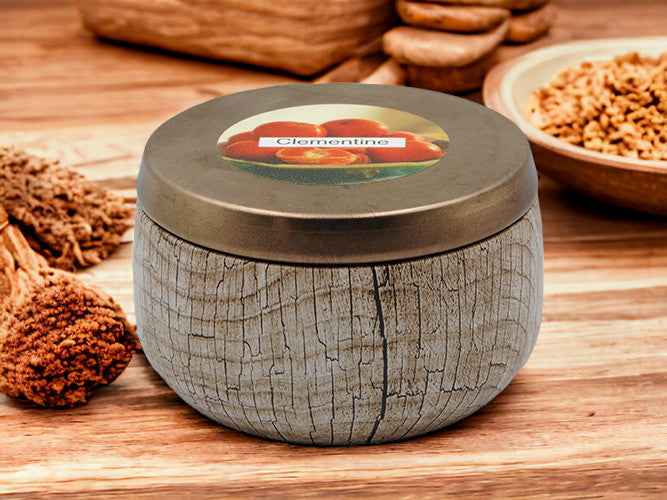 Clementine - 8oz Tin - 2 Wic - Black/Wood