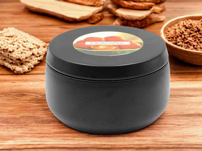 Clementine - 8oz Tin - 2 Wic - Black/Wood