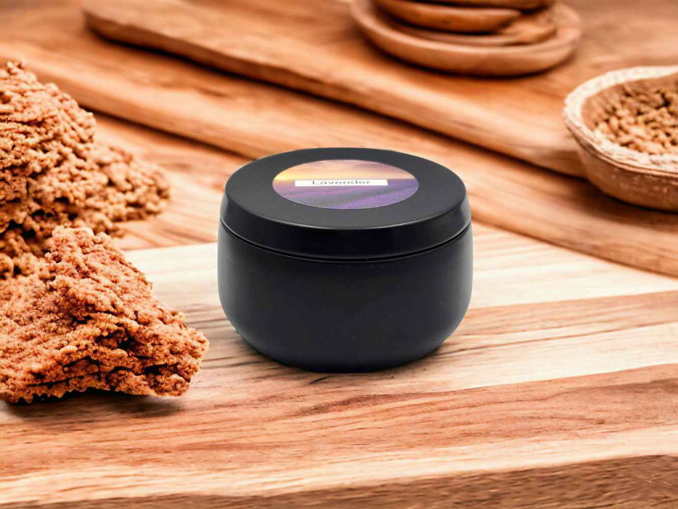 Lavender - 8oz Tin - 2 Wick - Black/Wood
