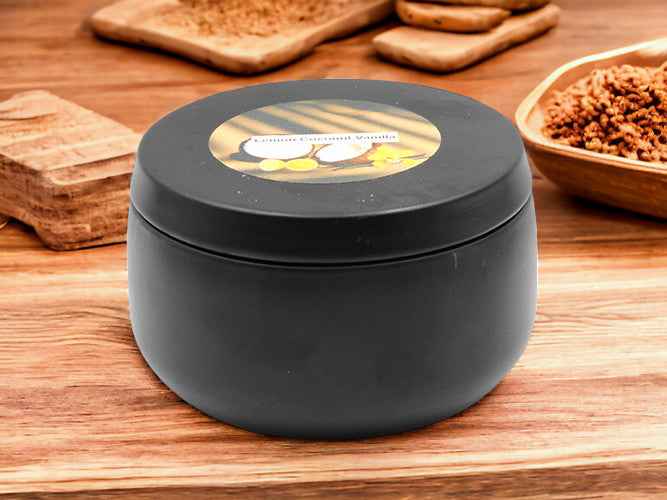 Lemon Coconut Vanilla - 8oz Tin - 2 Wick - Black/Wood