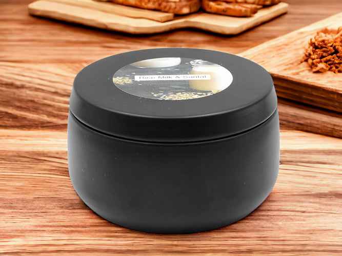Rice Milk & Santal - 8oz Tin - 2 Wick - Black/Wood