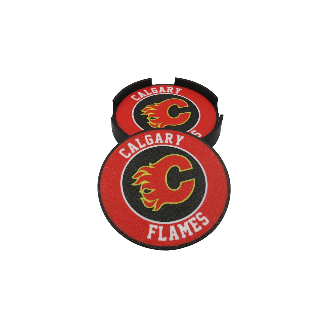 Set of 4 Coasters "Calgary Flames" NHL Hockey Decor