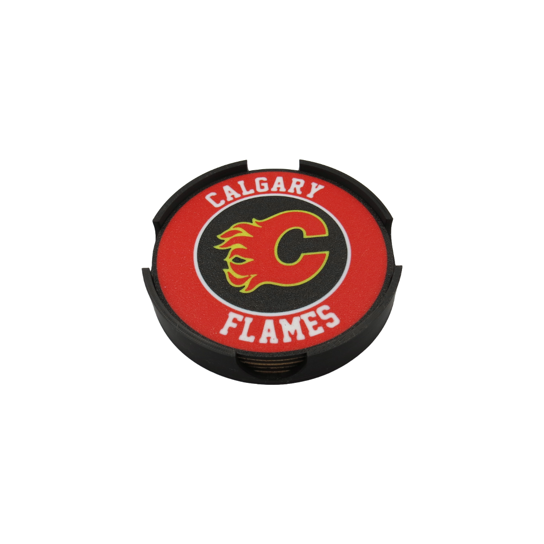 Set of 4 Coasters "Calgary Flames" NHL Hockey Decor