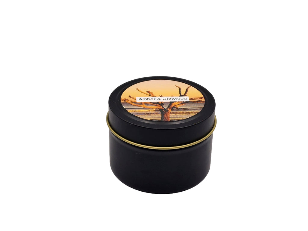 Amber & Driftwood  - 4oz Tin - 1 Wic - Black
