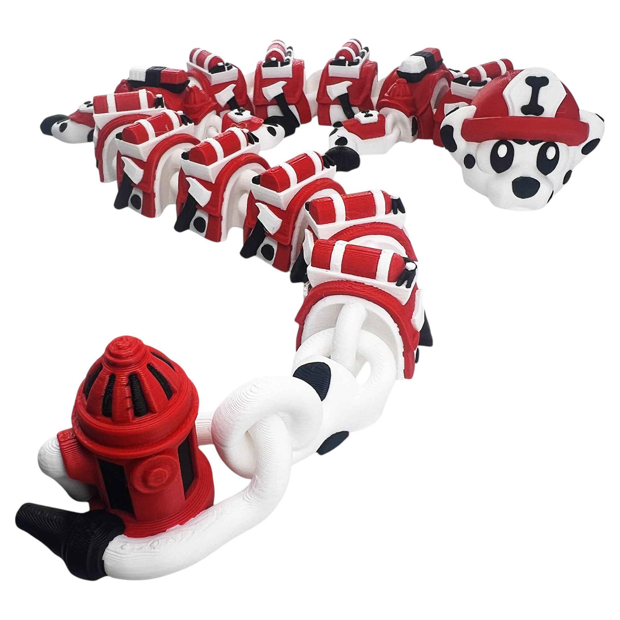 🚒 Firefighter Dalmatian Dragon – Articulated 3D Printed Fidget Dragon | 43cm Flexi Fire Pup