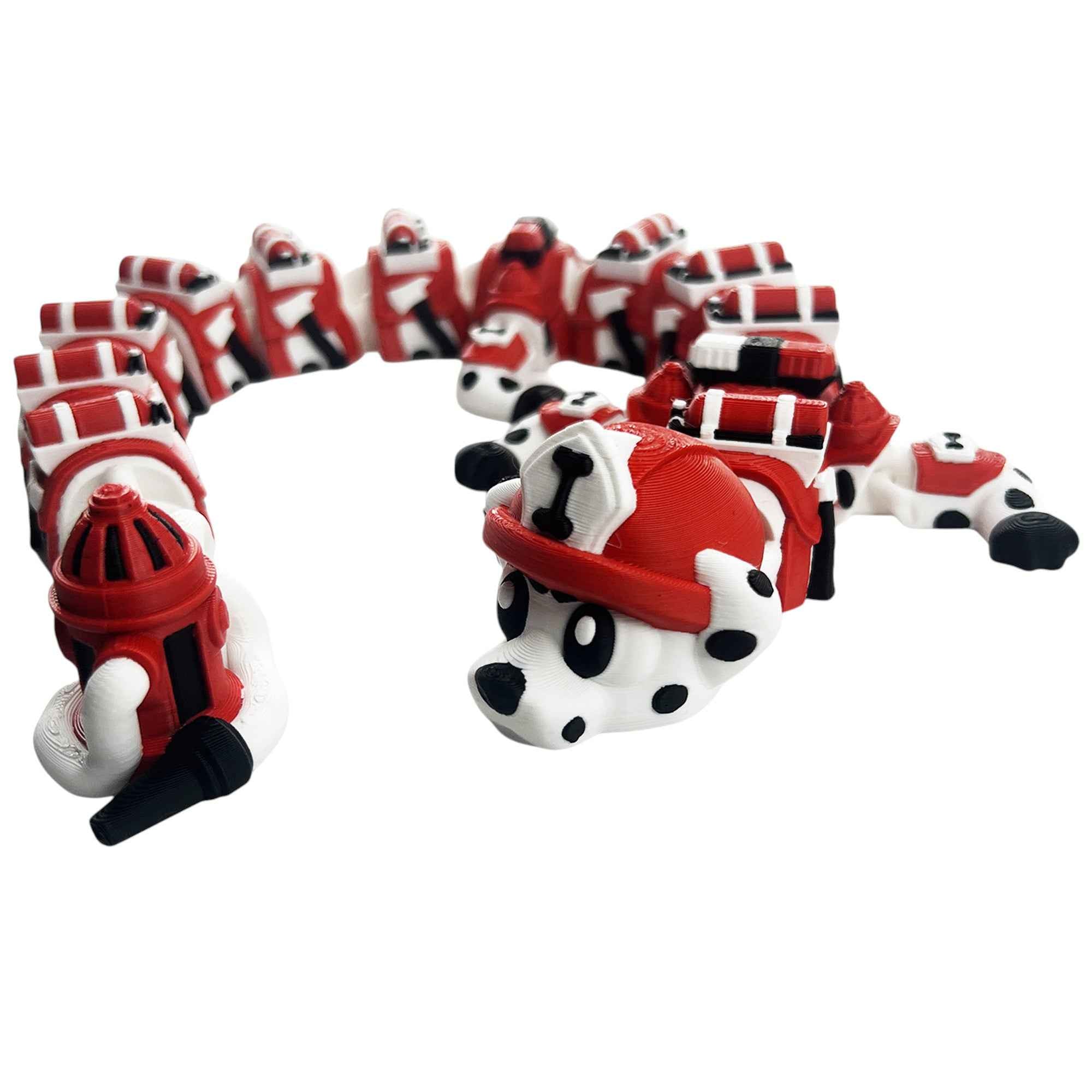 🚒 Firefighter Dalmatian Dragon – Articulated 3D Printed Fidget Dragon | 43cm Flexi Fire Pup