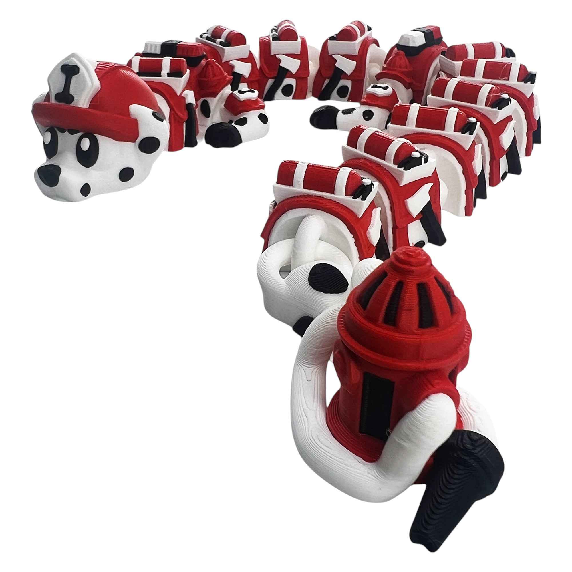 🚒 Firefighter Dalmatian Dragon – Articulated 3D Printed Fidget Dragon | 43cm Flexi Fire Pup
