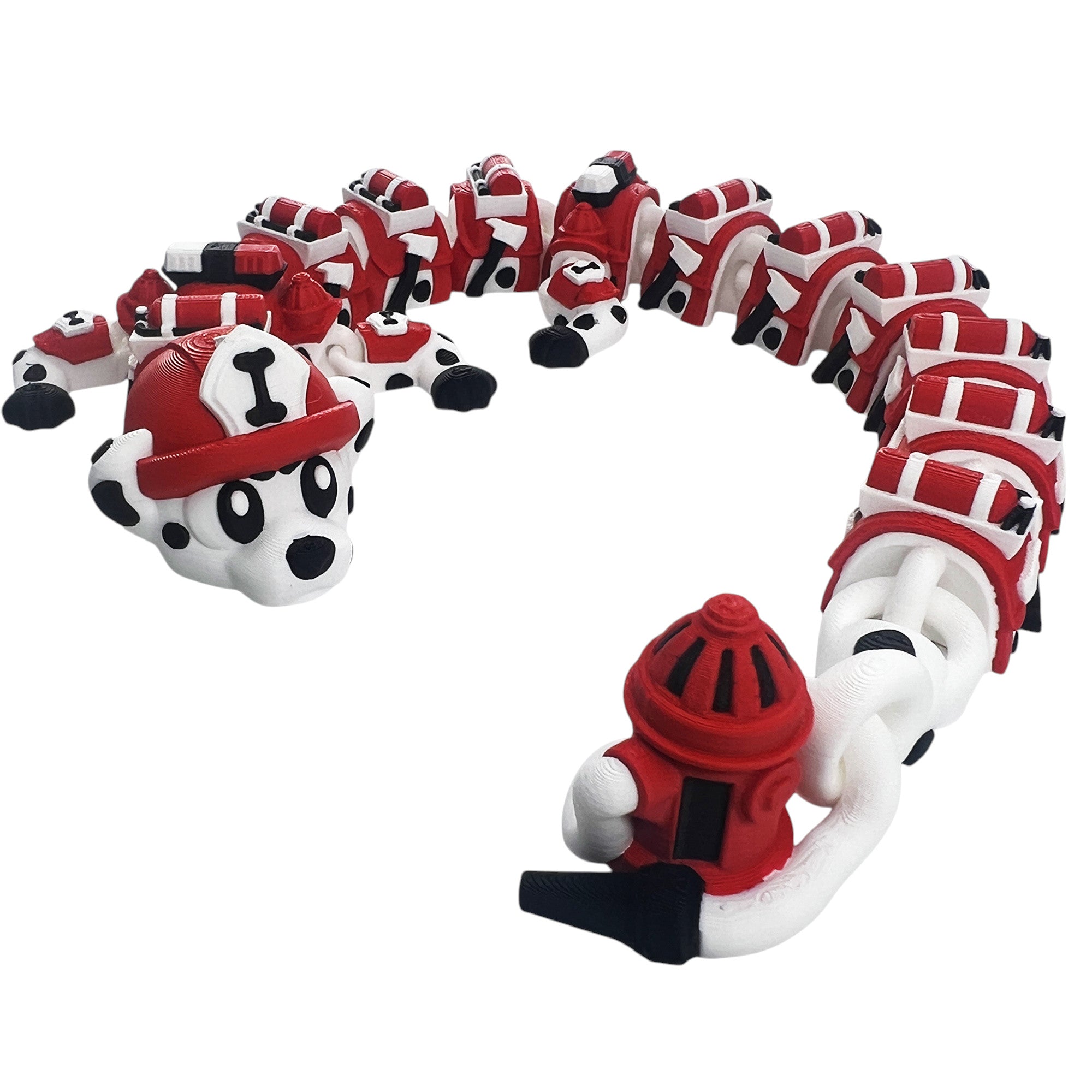 🚒 Firefighter Dalmatian Dragon – Articulated 3D Printed Fidget Dragon | 43cm Flexi Fire Pup