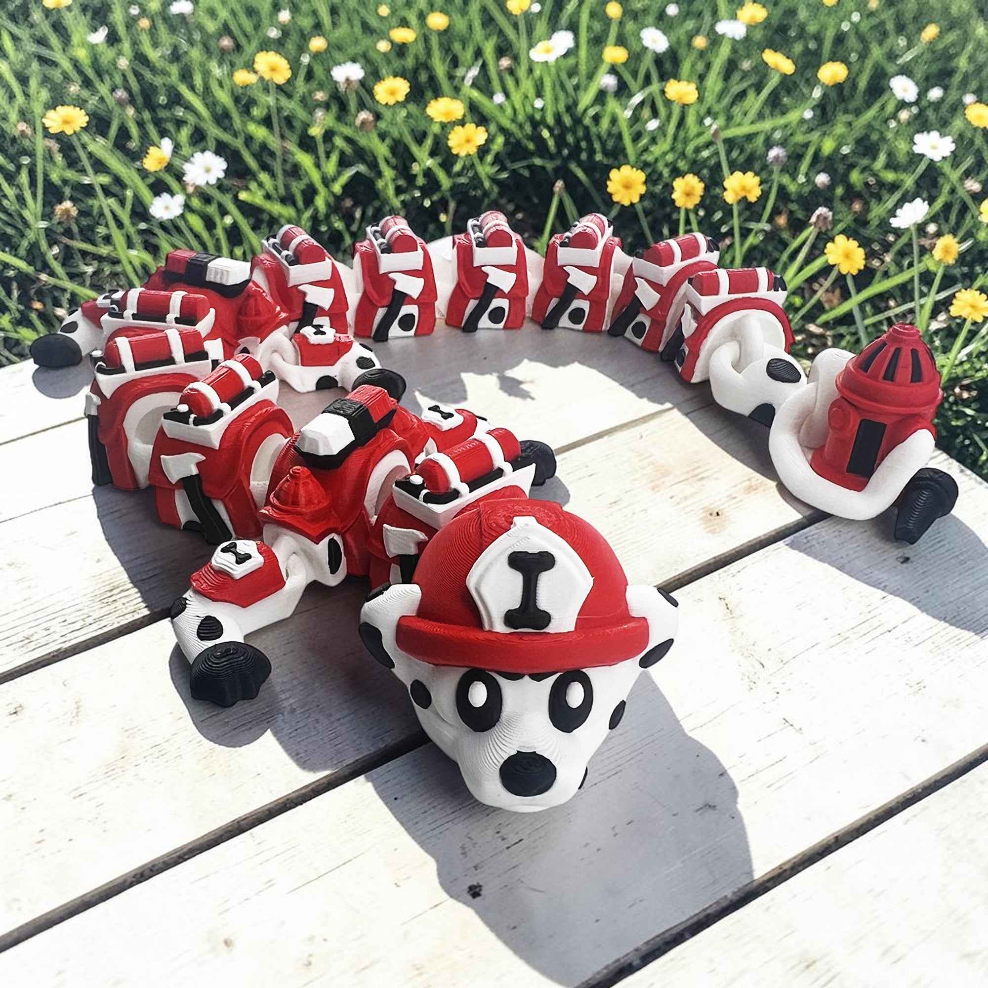🚒 Firefighter Dalmatian Dragon – Articulated 3D Printed Fidget Dragon | 43cm Flexi Fire Pup