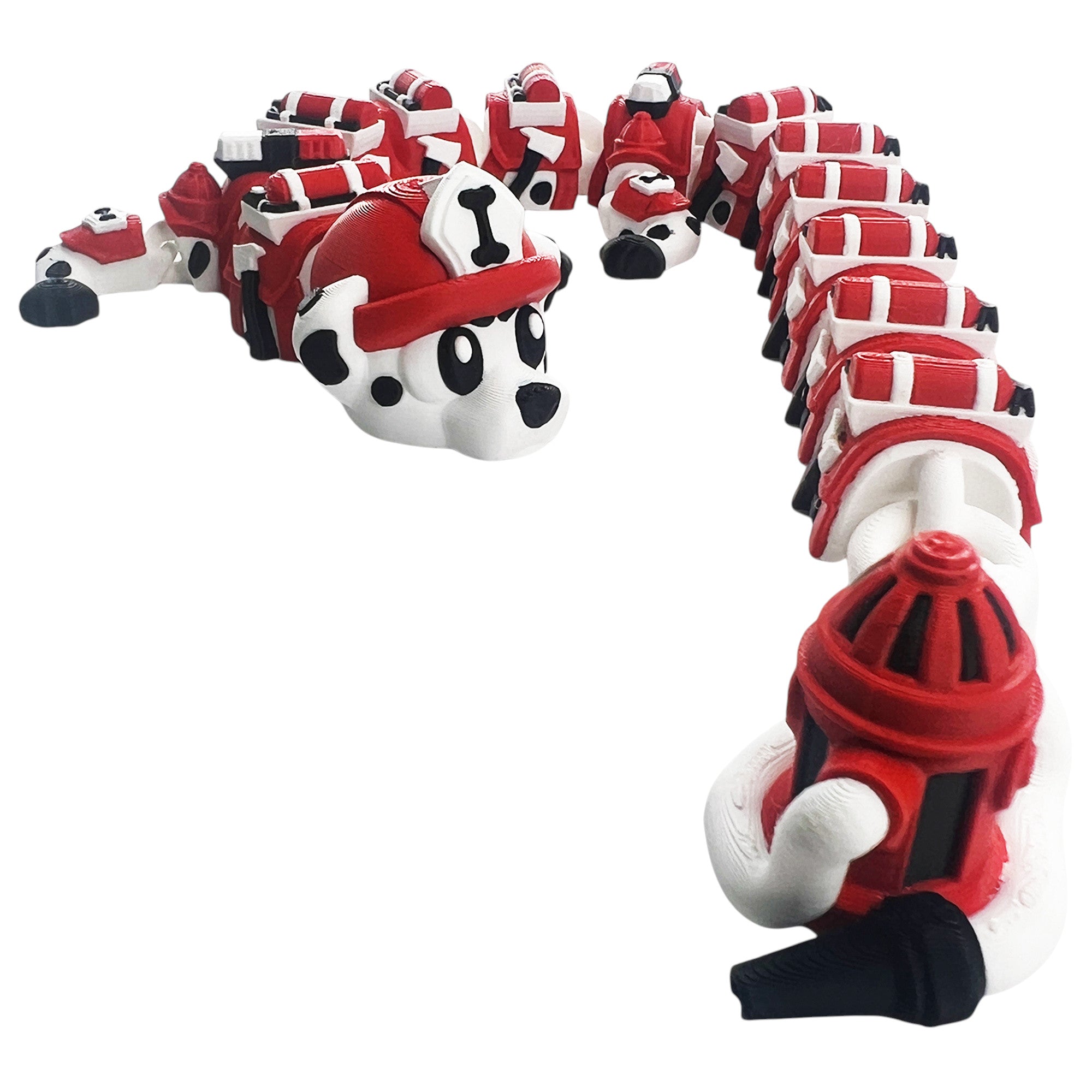🚒 Firefighter Dalmatian Dragon – Articulated 3D Printed Fidget Dragon | 43cm Flexi Fire Pup