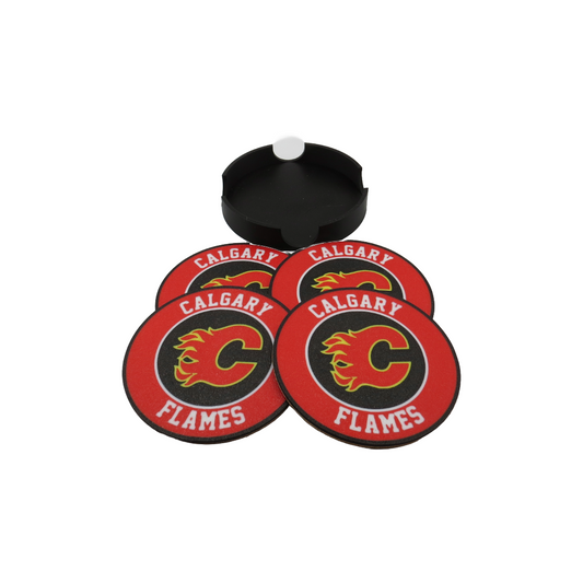 Set of 4 Coasters "Calgary Flames" NHL Hockey Decor