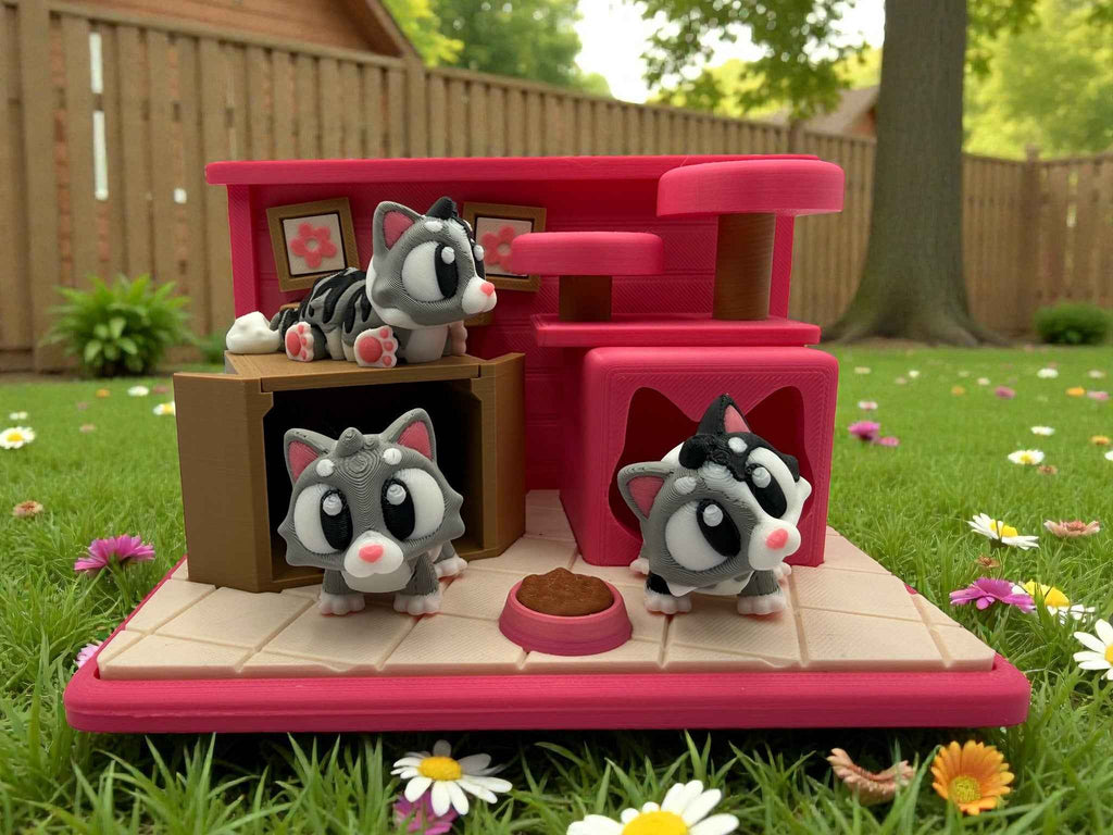 3D Printed Cat Playset Scene | Mini Cat Furniture & Accessories | Cute Desk Decor | Handmade Cat Display