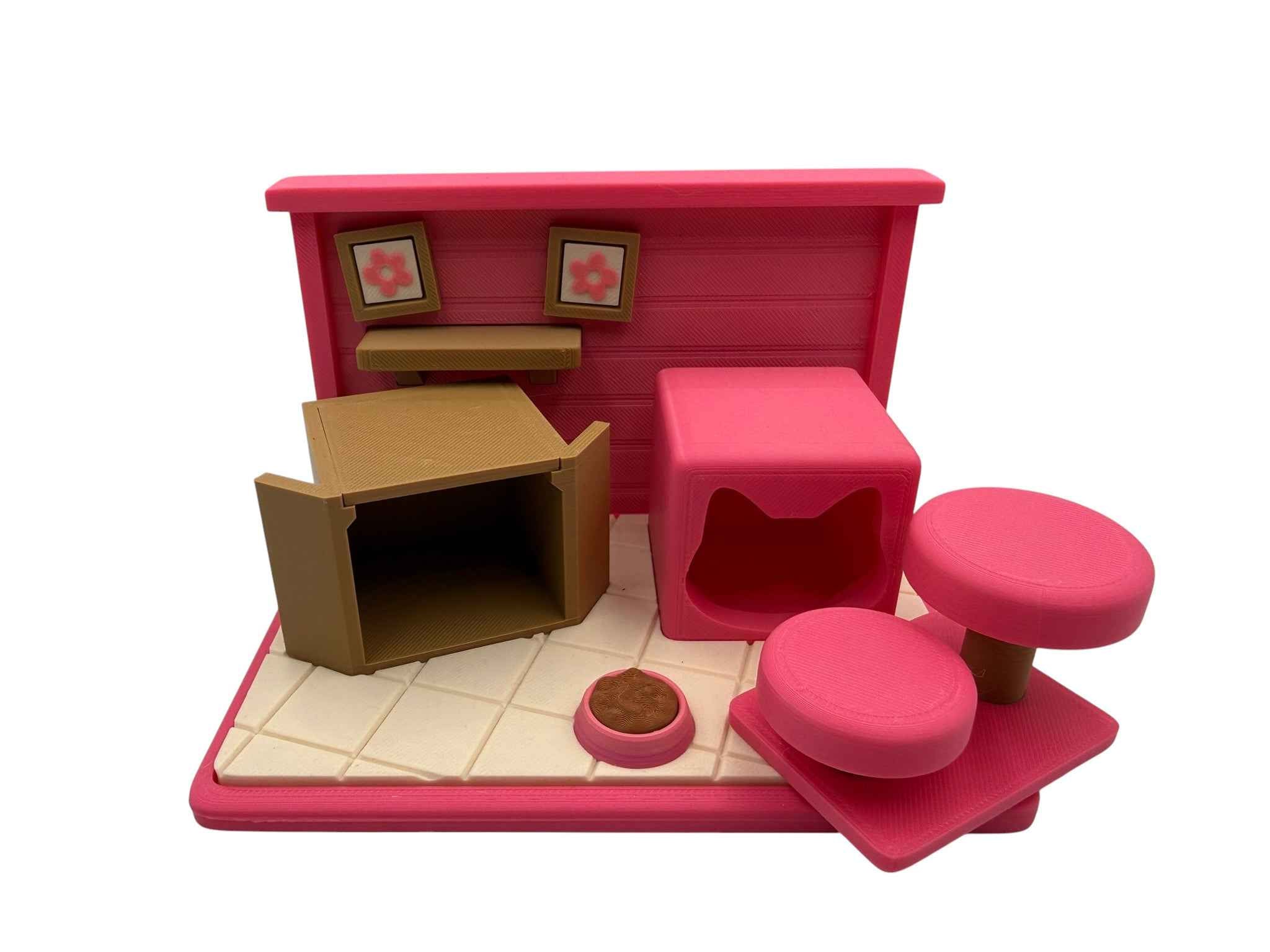 3D Printed Cat Playset Scene | Mini Cat Furniture & Accessories | Cute Desk Decor | Handmade Cat Display