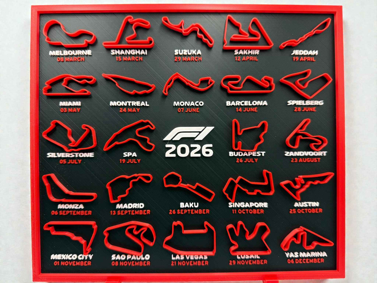 🏁 Formula 1® 2026 3D Printed Race Calendar – Desk Display 🏎️