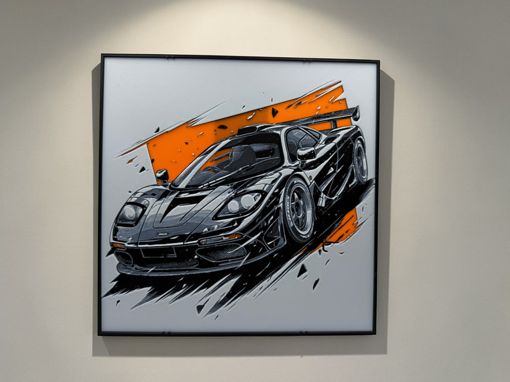 McLaren F1 3D Printed Hueforge Wall Art | 20x20cm Supercar Decor | Car Enthusiast Gift | Desk or Wall Display