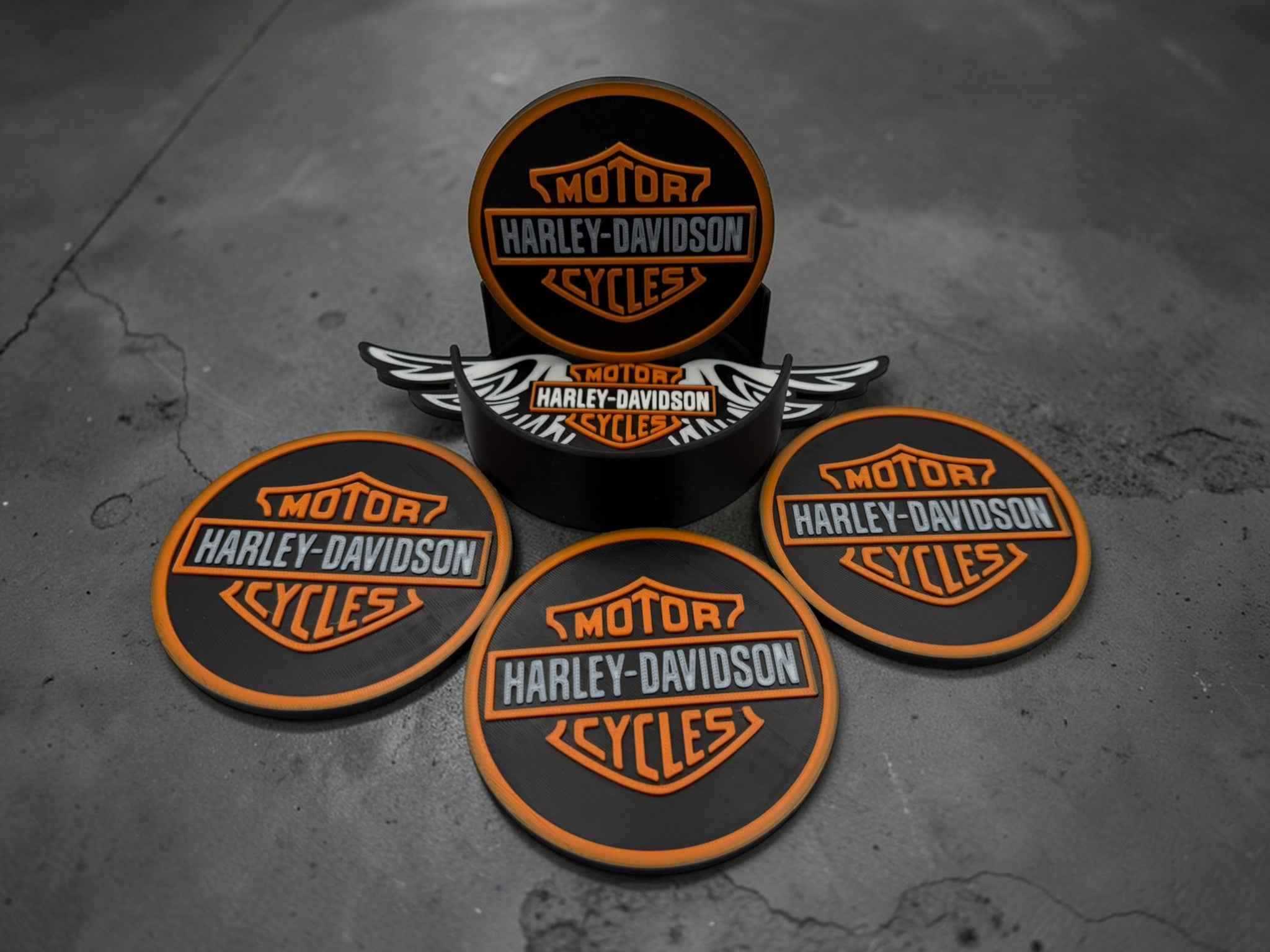 🏍️🔥 Motorcycle Inspired 3D Printed Coaster Set with Holder