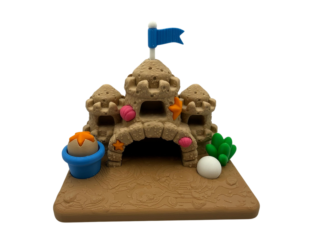 Crabs in a Sand Castle Playset with Fidget Clicker – 3D Printed Desk Toy & Beach Decor