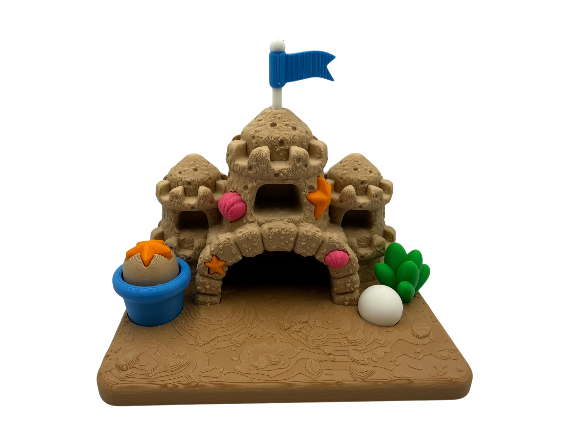 Crabs in a Sand Castle Playset with Fidget Clicker – 3D Printed Desk Toy & Beach Decor