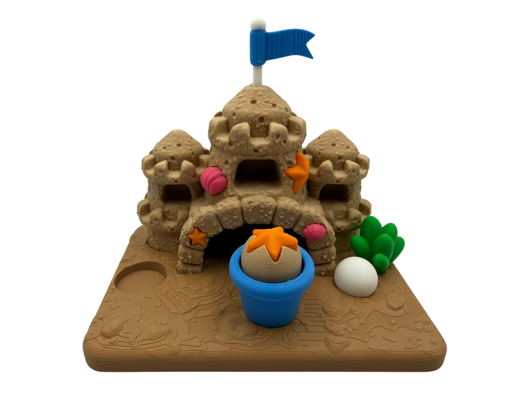 Crabs in a Sand Castle Playset with Fidget Clicker – 3D Printed Desk Toy & Beach Decor