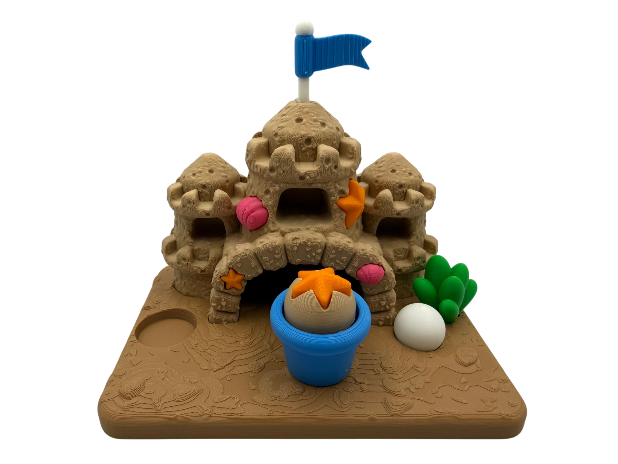 Crabs in a Sand Castle Playset with Fidget Clicker – 3D Printed Desk Toy & Beach Decor