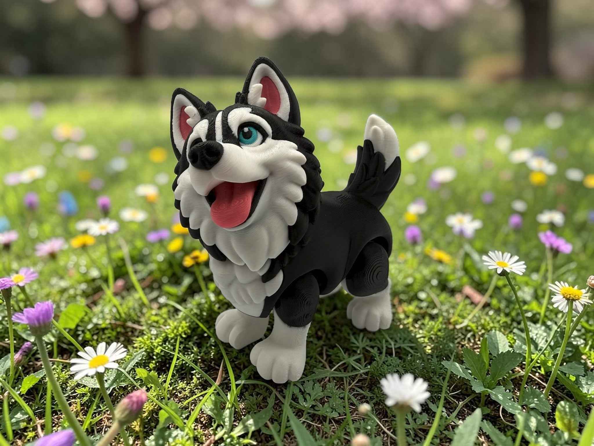 🐺 Articulated Siberian Husky – 3D Printed Flexi Husky Figure | Poseable Husky Collectible & Desk Companion
