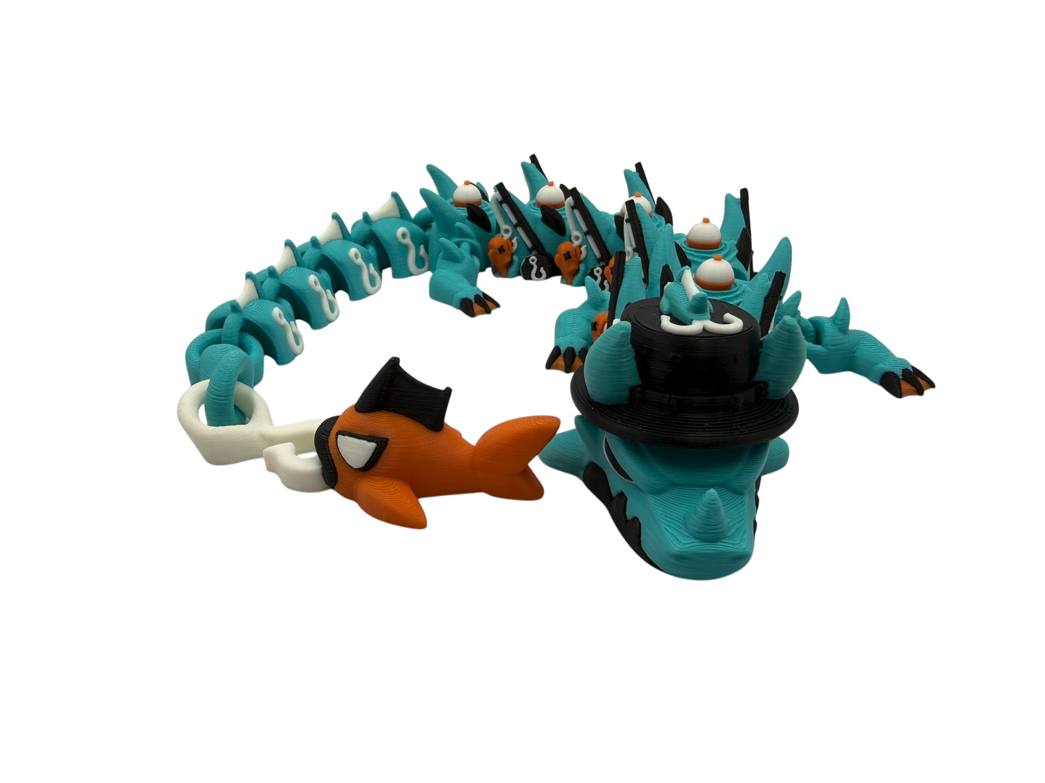 🎣 Fisherman Dragon with Tackle Box – Articulated 3D Printed Flexi Dragon | 41cm Collectible Dragon & Storage Case