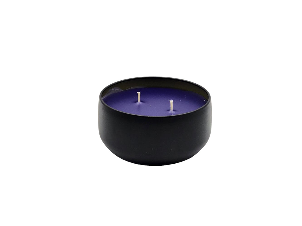 Lavender - 8oz Tin - 2 Wick - Black/Wood-Les Creations Corkys