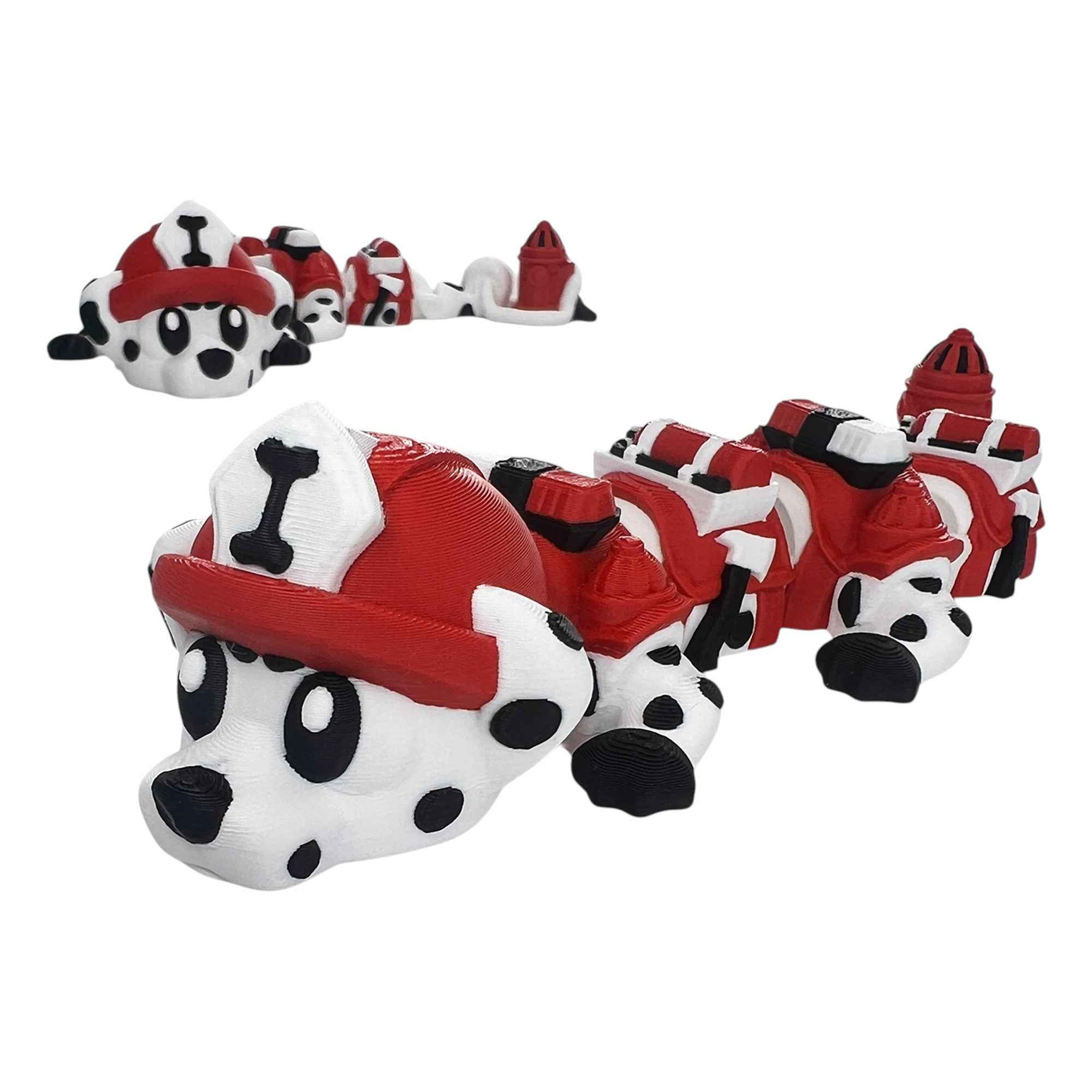 🚒 Baby Firefighter Dalmatian Dragon – Articulated 3D Printed Flexi Dragon | 15cm Mini Fire Pup