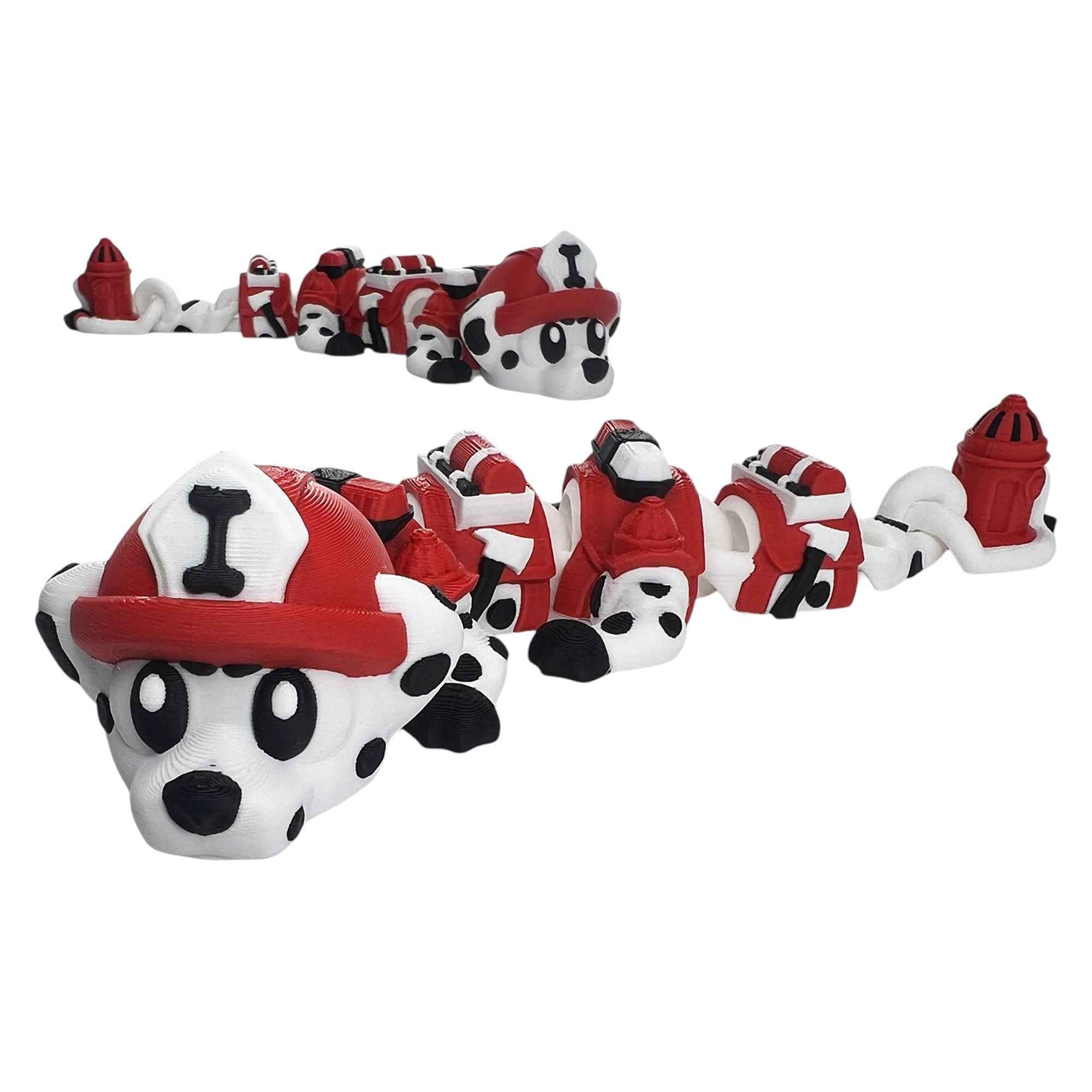 🚒 Baby Firefighter Dalmatian Dragon – Articulated 3D Printed Flexi Dragon | 15cm Mini Fire Pup
