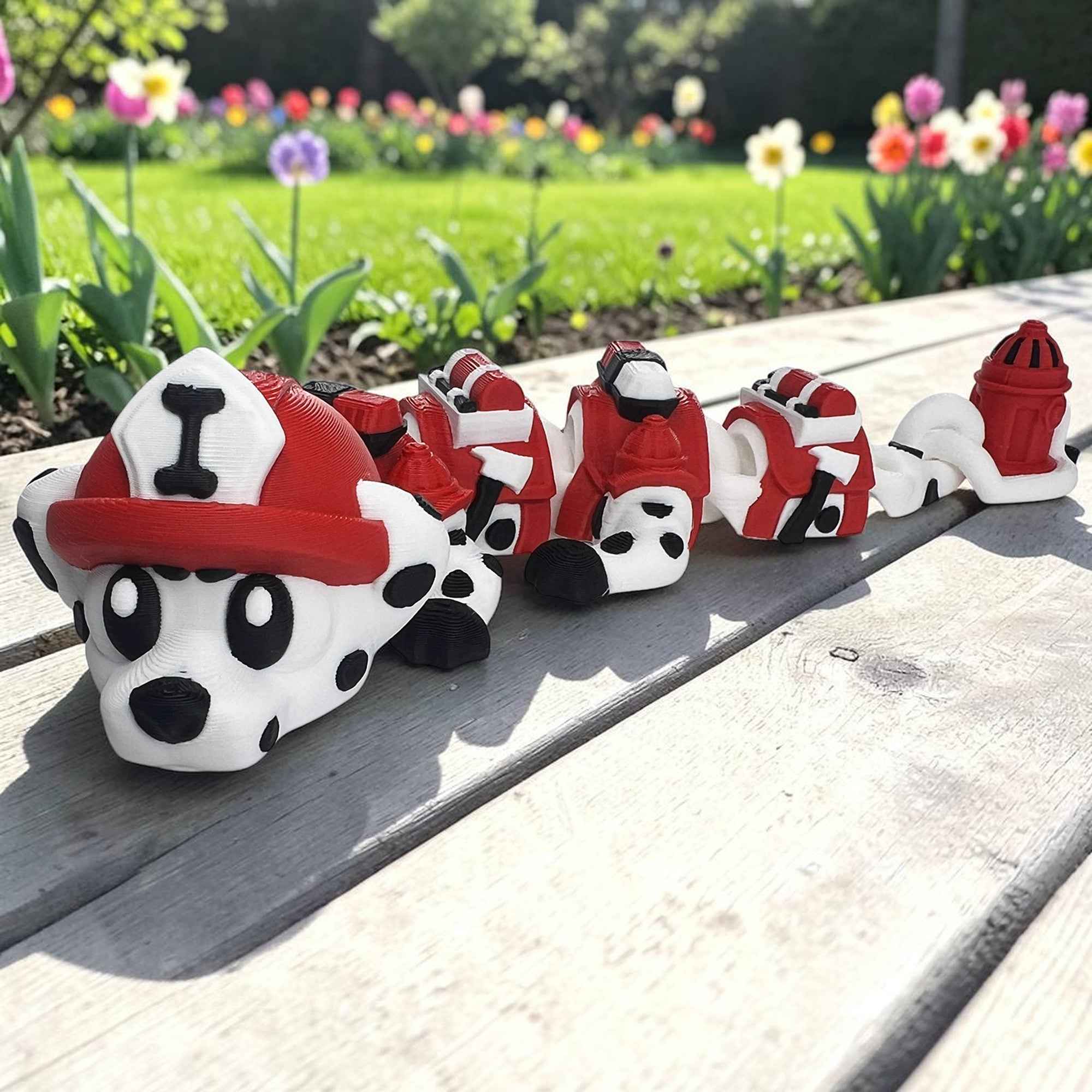 🚒 Baby Firefighter Dalmatian Dragon – Articulated 3D Printed Flexi Dragon | 15cm Mini Fire Pup