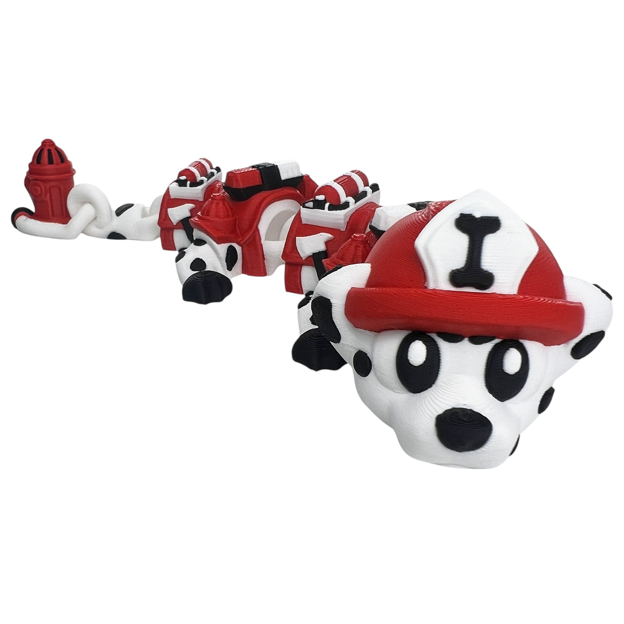 🚒 Baby Firefighter Dalmatian Dragon – Articulated 3D Printed Flexi Dragon | 15cm Mini Fire Pup