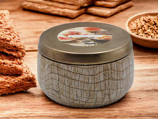 Orchard Peach Preserve - 8oz Tin - 2 Wick - Black/Wood