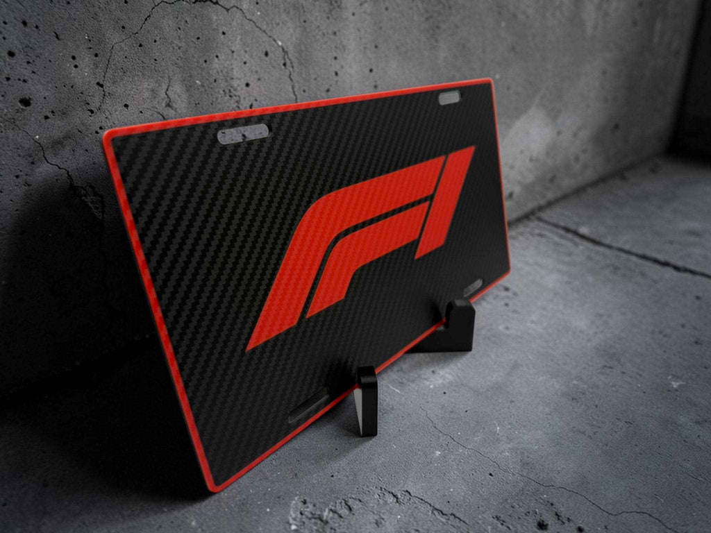 F1 Inspired Racing License Plate Decor – 3D Printed Desk Sign with Stand